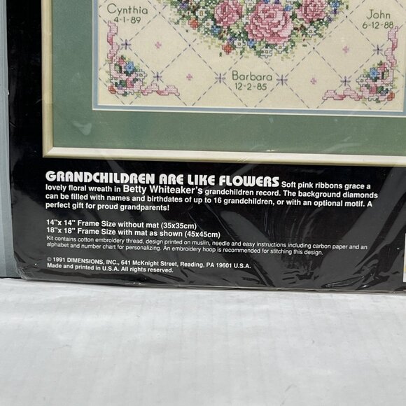 Vintage Dimensions Stamped Cross Stitch Grandchildren Are Like Flowers 3117 1991 - Picture 2 of 4